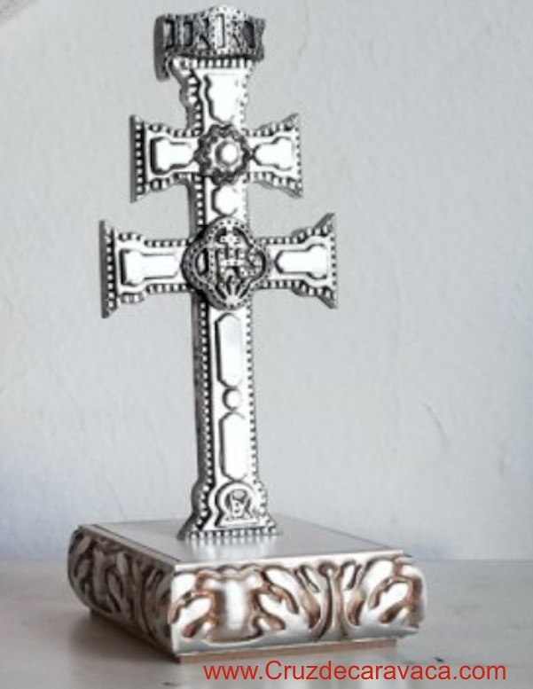 AUTHENTIC CARAVACA CROSS WITH WOOD BASE 