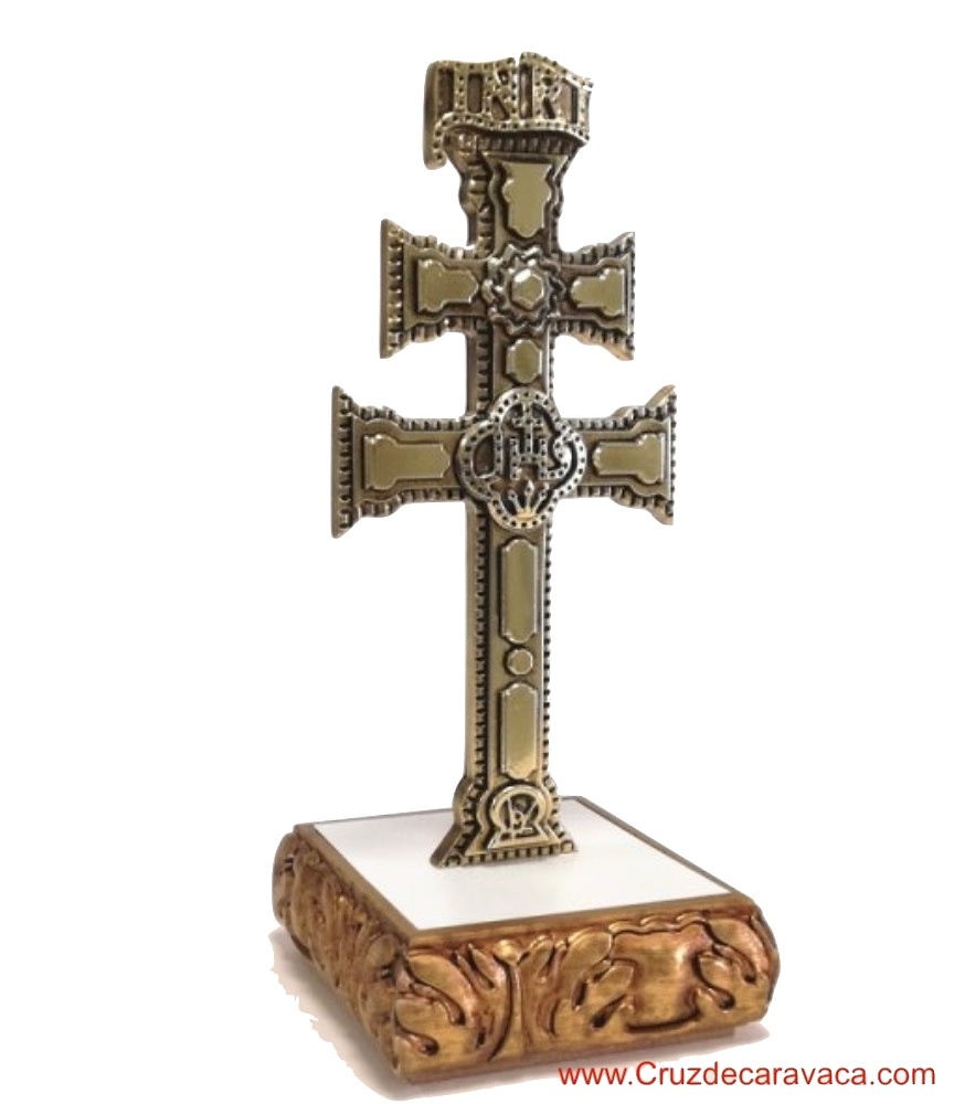 AUTHENTIC CARAVACA CROSS WITH WOOD BASE 