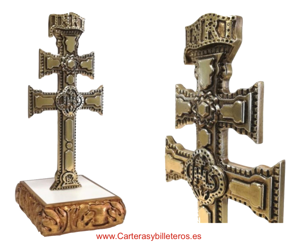 AUTHENTIC CARAVACA CROSS WITH WOOD BASE 