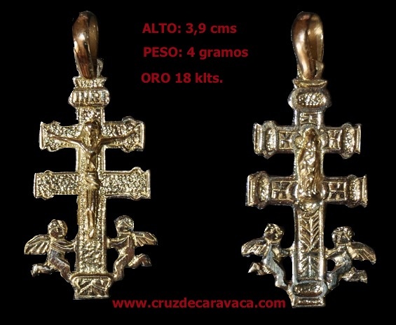CRUZ DE CARAVACA DE ORO CON CRISTO ANGELES A DOS CARAS GRANDE ANVERSO Y REVERSO 