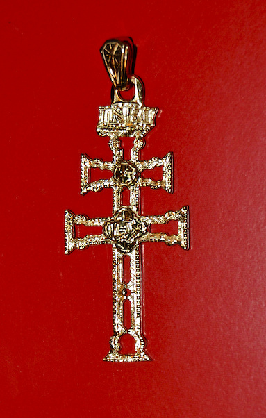 CARAVACA´S CROSS MADE IN GOLD ON SILVER FOR HANGING OP-4 