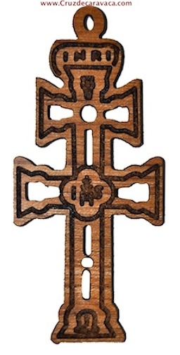 CARAVACA CROSS CARVED TO HANG WITH FRIDGE ON REVERSE 