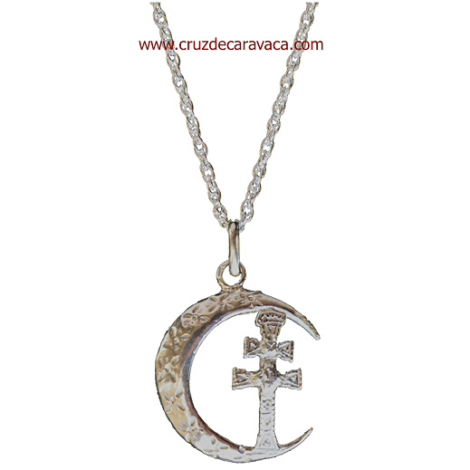 CARAVACA CROSS CRESCENT SILVER AND SILVER CHAIN 