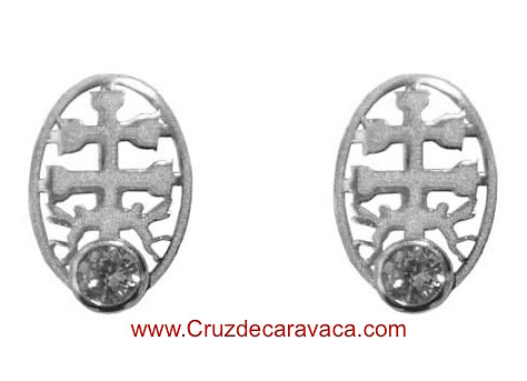 CARAVACA CROSS EARRINGS BABY SILVER WITH CIRCONIT 