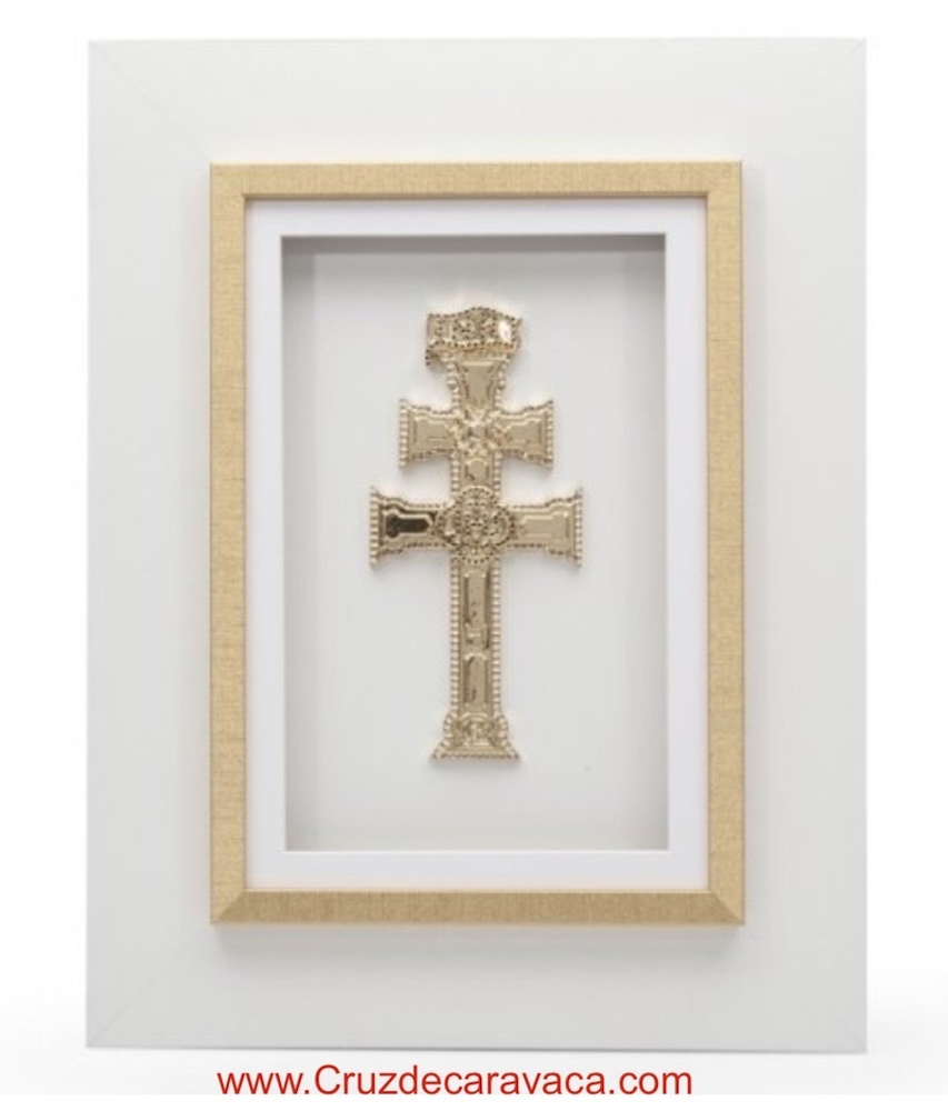 CARAVACA CROSS FRAME WHITE AND GOLDEN FRAME 