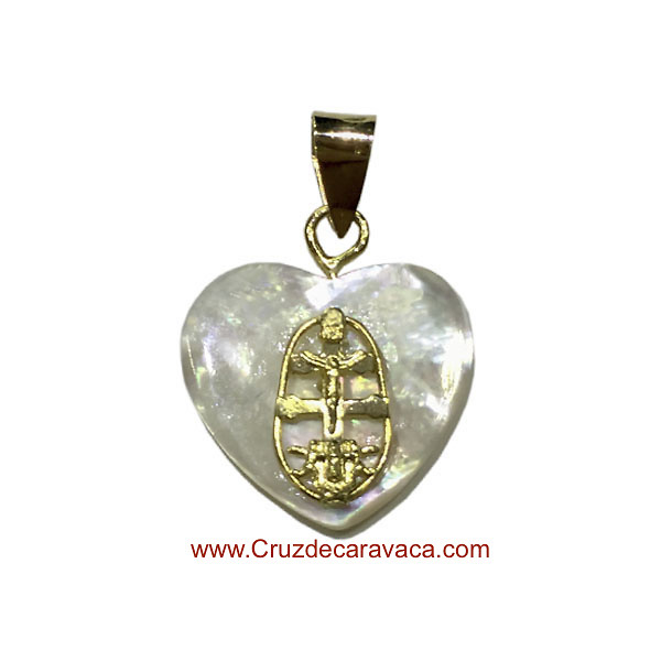 CARAVACA CROSS MEDAL GOLD AND HEART NACRE 