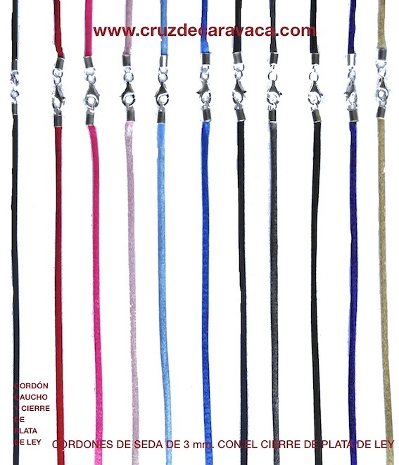 MEDALLA CRUZ DE CARAVACA EN PLATA PARA COLGAR CORDÓN DE CAUCHO NEGRO BLACK SILK CORD RED SILK CORD PINK SILK CORD DARK PINK SILK CORD GREY SILK CORD BLUE MEDIUM SILK CORD 