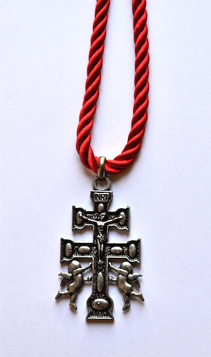 CARAVACA CROSS RELIEF WITH A BIG ANGELES DUPLEX WITH SILK CORD TO HANG 