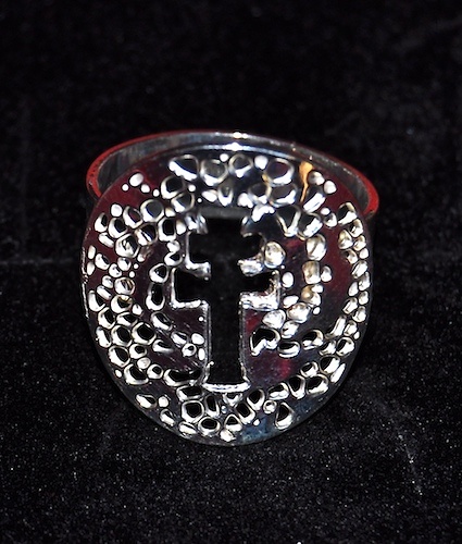 CARAVACA CROSS RING ADJUSTABLE SILVER ROUND DESIGN 