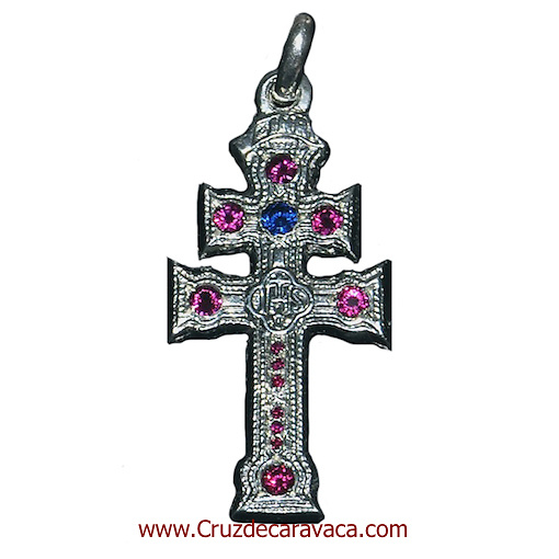 CARAVACA CROSS SOLID SILVER AND WITH 14 Zirconia (PESA 35 GRS.) 