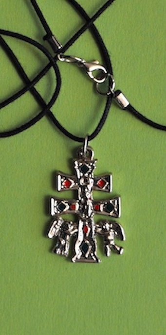 CARAVACA CROSS WITH ANGELS A RELIEF TO BOTH SIDES AND ENAMELS IN DETAILS SIZE SMALL 