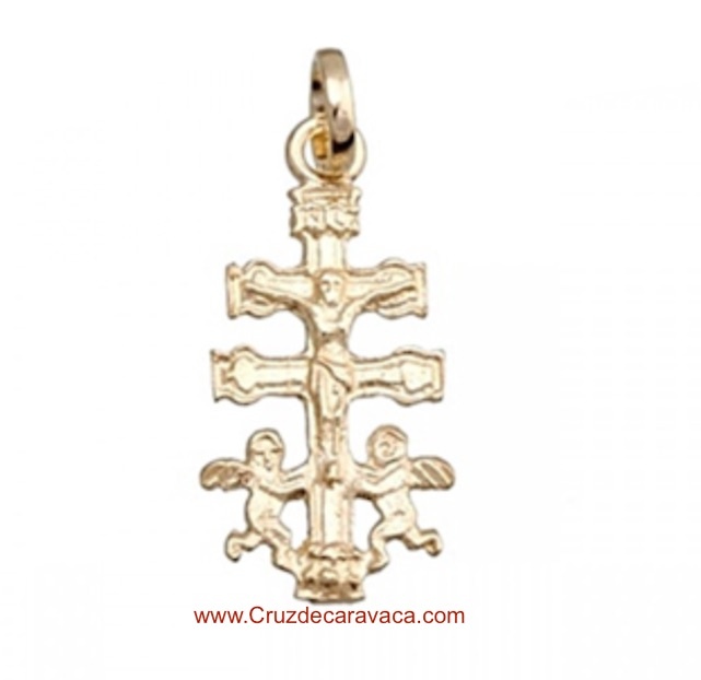 CARAVACA GOLD CROSS WITH BLACK RUBBER CORD 