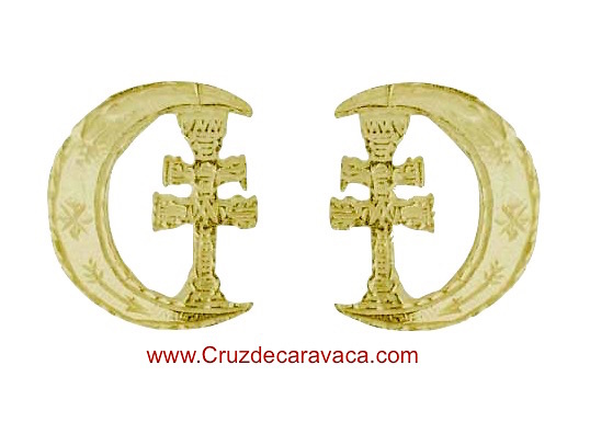 CRESCENT GOLD EARRINGS CROSS OF CARAVACA FOR WOMAN 