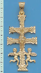 CROS OF CARAVACA WITH ANGELS PENDANT MADE IN GOLD C571 