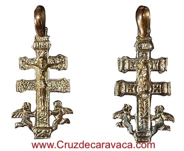 CRUZ CARAVACA CON CRISTO ANGELES A DOS CARAS ANVERSO Y REVERSO 