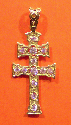 CROSS OF CARAVACA IN GOLD WHITH ZIRCONS 