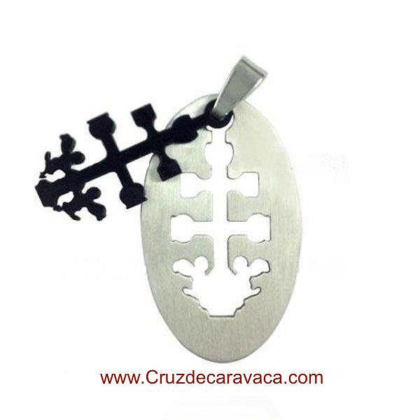 CROSS OF CARAVACA MEDAL OF STAINLESS STEEL AND ENAMEL 