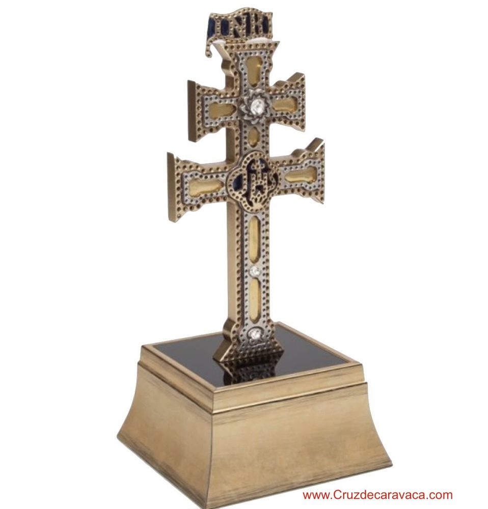 CROSS OF CARAVACA ON REPLICA STAND WITH SWAROVSKI STONES 