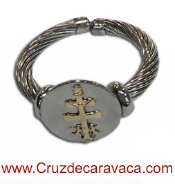 CROSS OF CARAVACA RING OF STEEL AND GOLD 