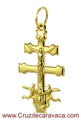 CROSS OF CARAVACA WITH ANGELES MADE IN GOLD 18 KARAT 