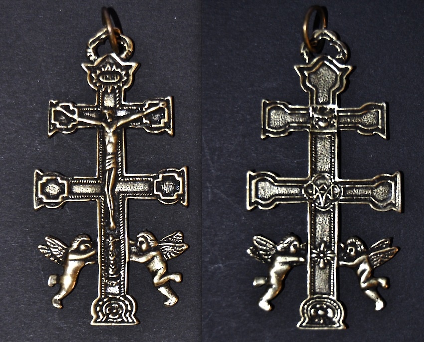 CROSS OF CARAVACA WITH ANGELES METAL CASTING 