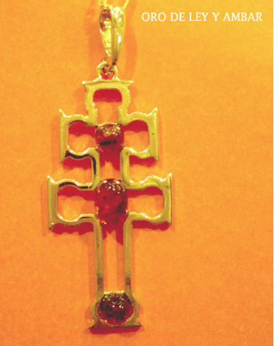 CROSS OF GOLD AND AMBER CARAVACA PATENTED MODEL 