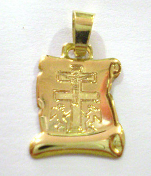 CROSS PENDANT CARAVACA GOLD PARCHMENT 10539 