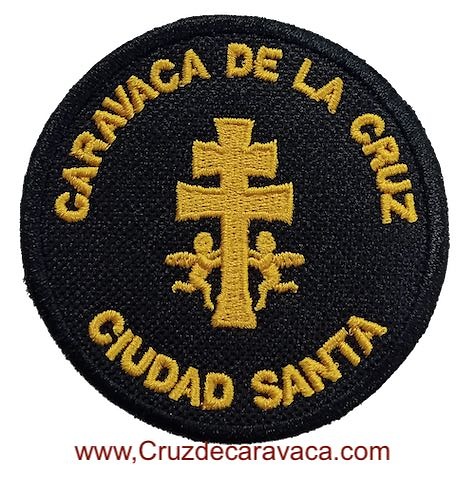 EMBROIDERED PATCH OR SHIELD OF THE CROSS OF CARAVACA WITH ANGELS 