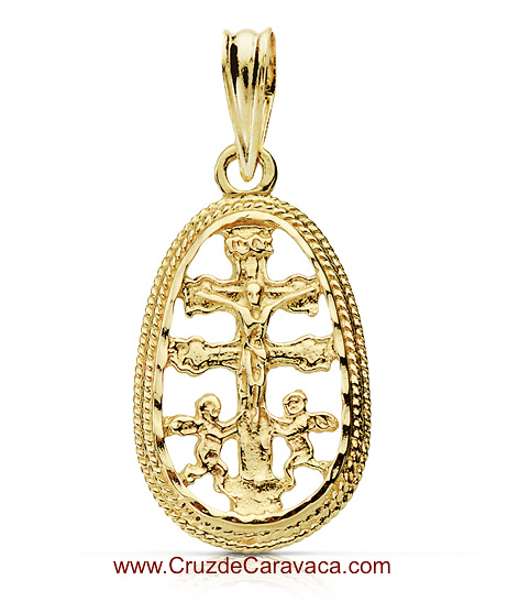 GOLDEN CARAVACA CROSS WITH ANGELS AND CHRIST IN MEDAL 2.5 GRAMS OF WEIGHT 