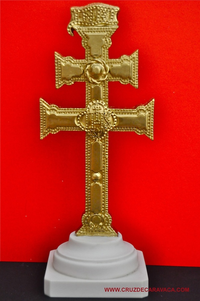 GOLDEN CROSS WITH BASE MADE CARAVACA IN MARMOLINA 