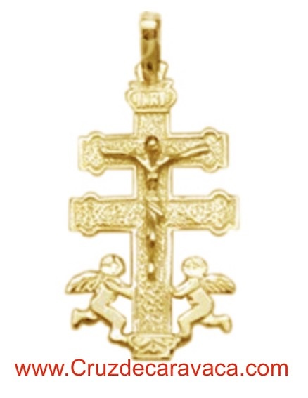 GOLDEN CROSS WITH CHRIST CARAVACA ANGELES TWO SIDES 