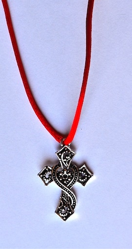 GOTHIC CROSS TO HANG WITH RED SILK CORD 