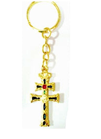 KEYCHAIN CROSS OF CARAVACA ENAMEL PEQGOLD METAL 