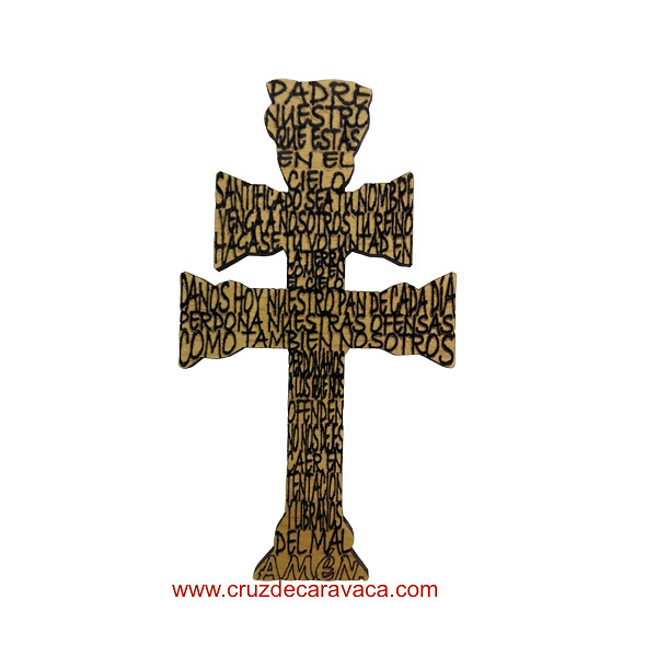 MAGNET CROSS OF CARAVACA OF WOOD CARVED WITH CORD FOR HANGING 