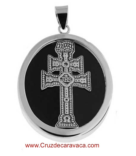 MEDAL CARAVACA CROSS MADE IN ONIX AND SILVER 