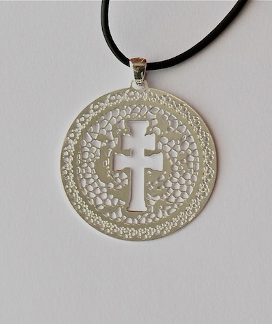 MEDAL CROSS OF CARAVACA IN MODERNIST DESIGN PENDANT SILVER 