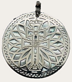 MEDAL CROSS OF CARAVACA IN SILVER ON MOTHER OF PEARL 