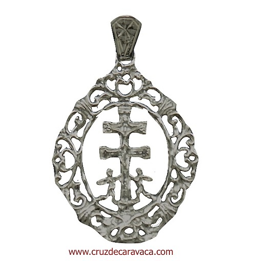 MEDAL CROSS WITH ANGELS CARAVACA SILVER BAROQUE 