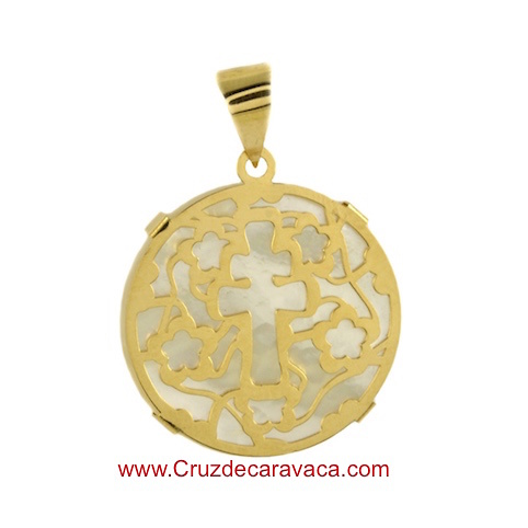 MEDAL GOLDEN CROSS CARAVACA AND MOTHER OF PEARL FOR PENDANT 