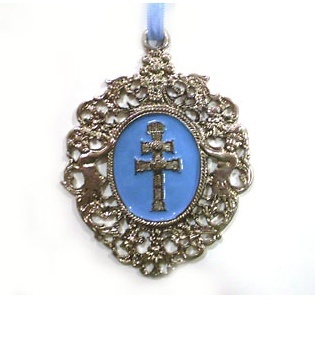 MEDALLION CROSS OF CARAVACA FOR CAR OR COT BABY BLUE 