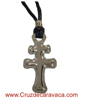 PENDANT CROSS KEY RING METAL AND LEATHER 