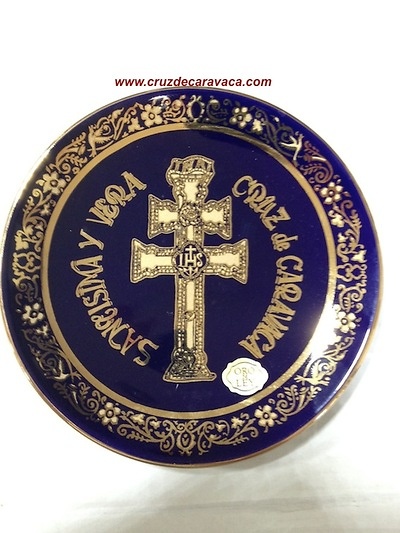 PLATE CARAVACA CROSS IN COBALT AND LARGE ENAMEL 