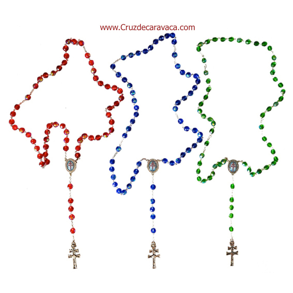 ROSARY - ROCK CRYSTAL ROSARY WITH CROSS CARAVACA - 