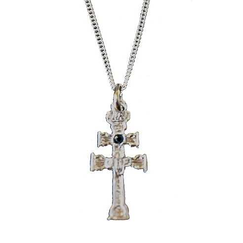 SET CARAVACA CROSS STERLING SILVER STONE CARVED GLASS AND SILVER CHAIN 