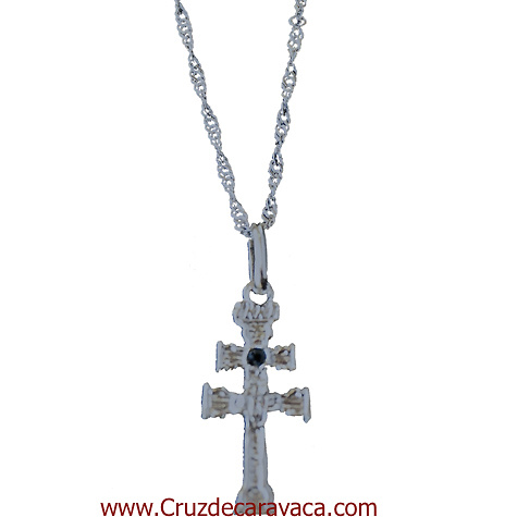 SET CARAVACA CROSS STERLING SILVER STONE CARVED GLASS AND SILVER CHAIN 