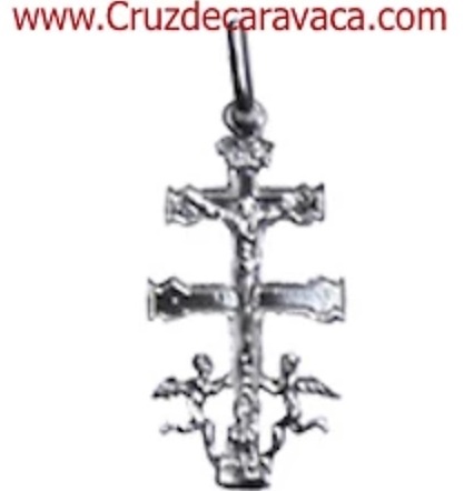 SET IN SILVER CHAIN AND MEDIAN CROSS CARAVACA WITH ANGELS 