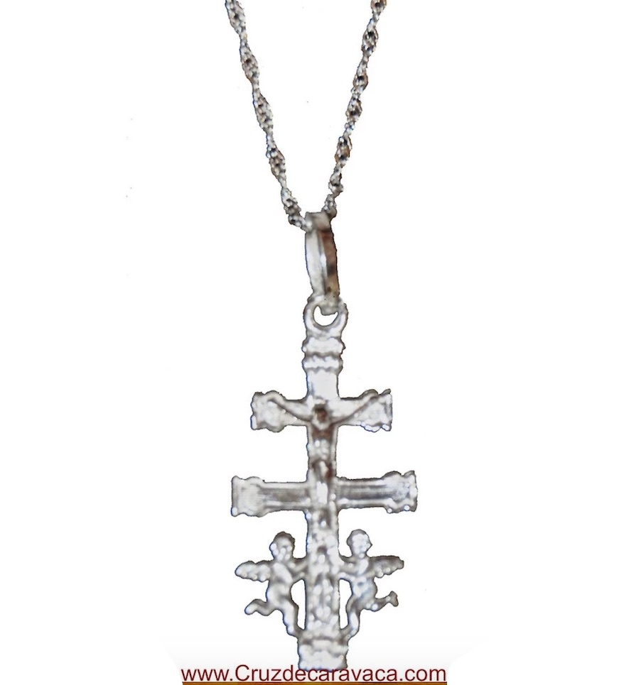 CARAVACA CROSS AND SILVER CHAIN ON THE FRONT 