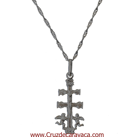 SET IN SILVER CHAIN AND CROSS CARAVACA WITH ANGELS 