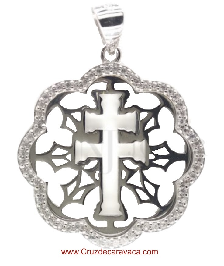 SILVER CARAVACA CROSS MEDAL AND STAR ZIRCON CROWN 