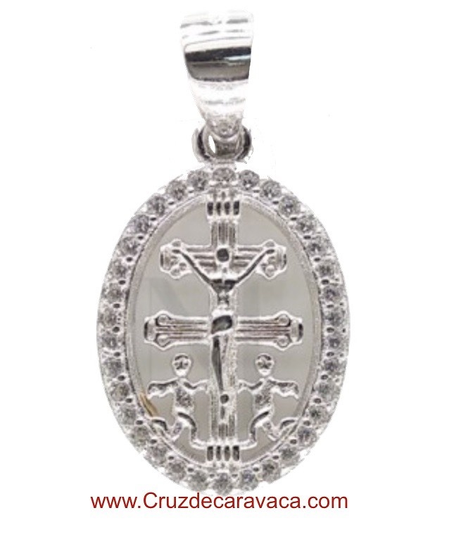 SILVER CROSS OF CARAVACA MEDAL WITH LABEL 